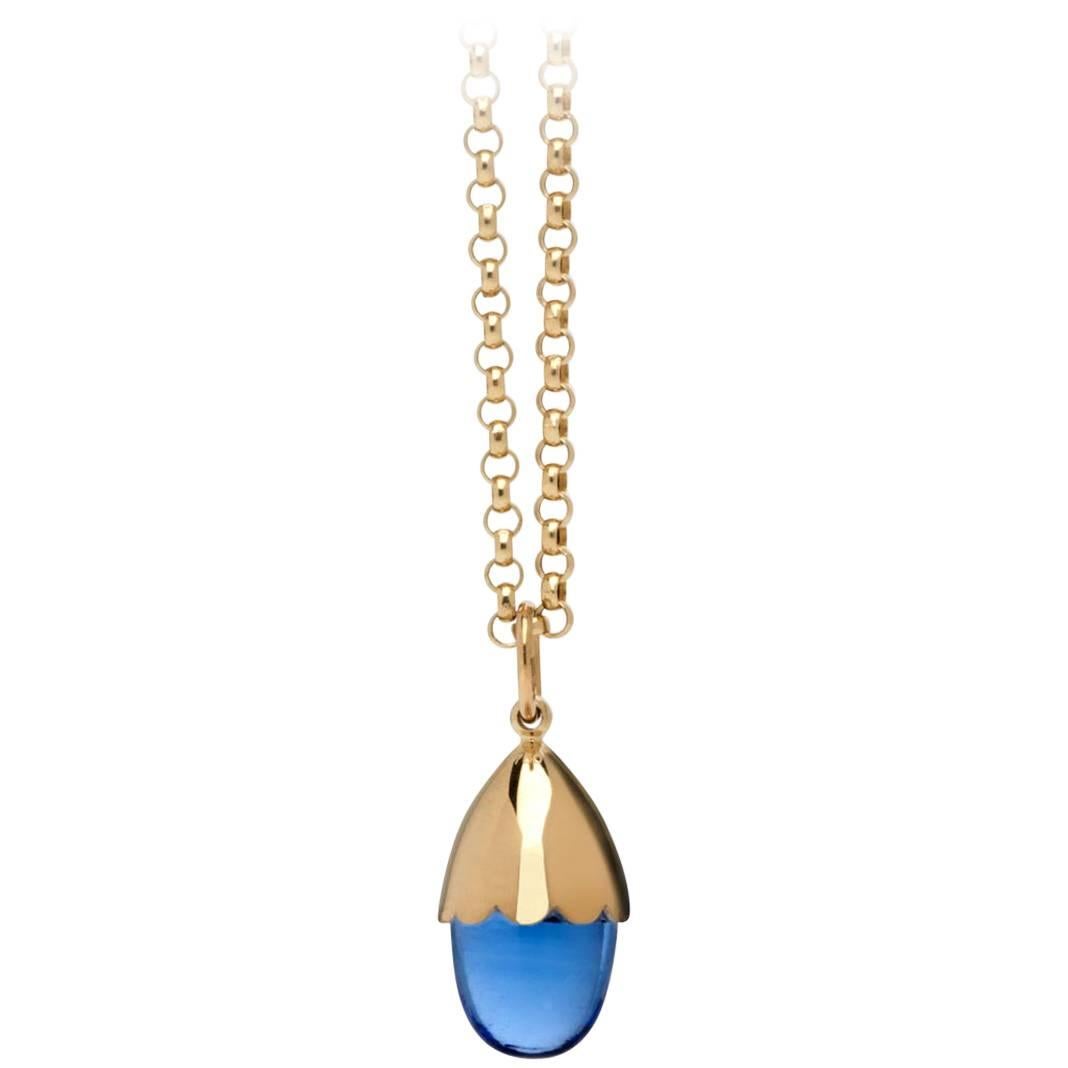 MAVIADA's Comino Blue Tanzanite Quartz 18 karat Yellow Gold Pendant necklace 