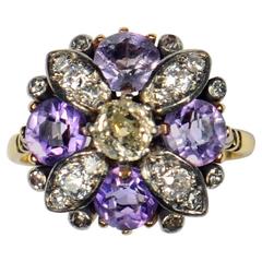 Antique 19th Century Amethyst Diamond Flower Ring