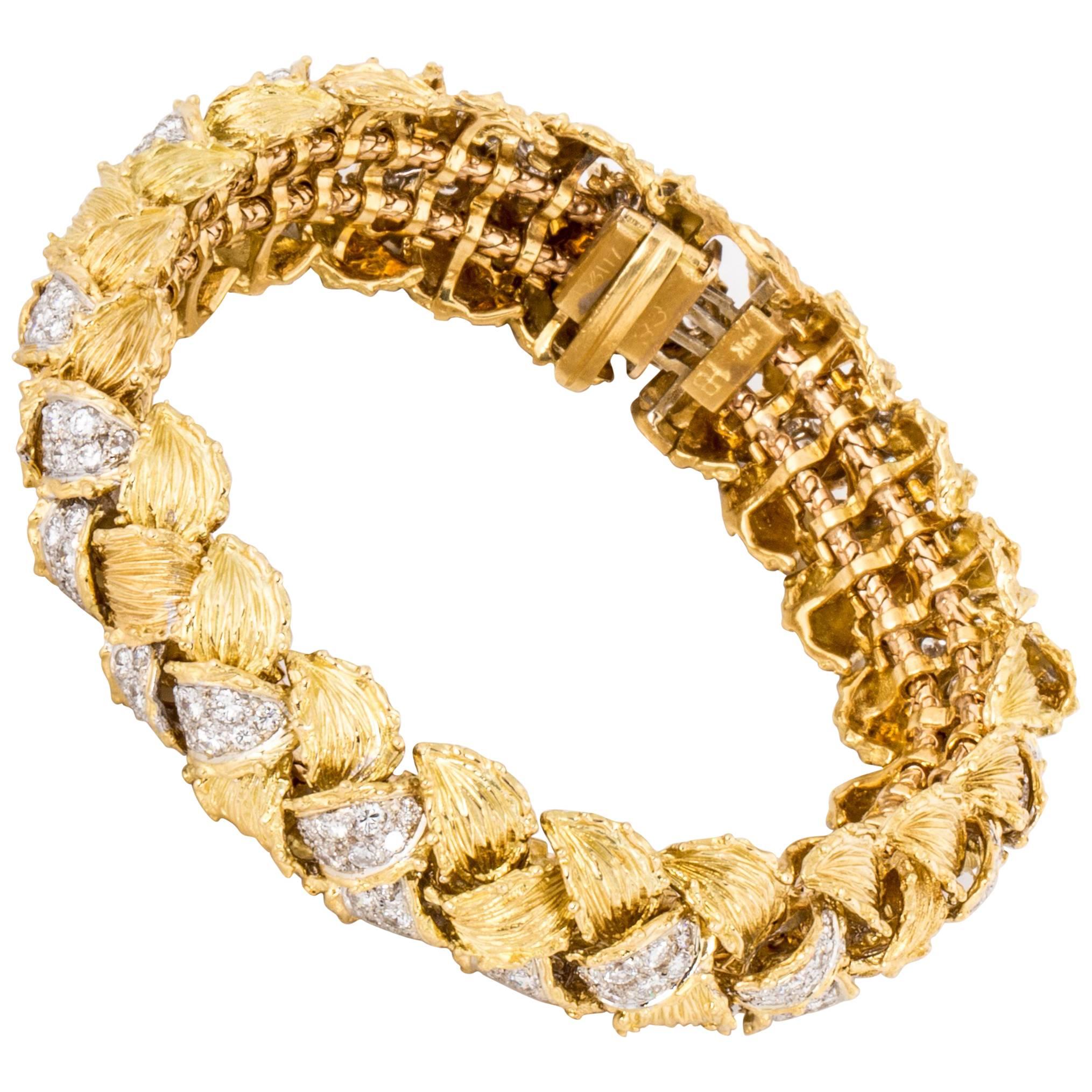 Hammerman Bros. Woven Bracelet with Diamonds in 18K Gold For Sale