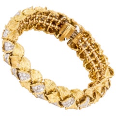 Estate Hammerman Bros. Woven 18K Gold Bracelet with Diamonds