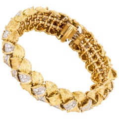 Vintage Hammerman Bros. Woven Bracelet with Diamonds in 18K Gold