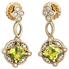 1950s Peridot Diamond 14 Karat Yellow Gold Chandelier Earrings