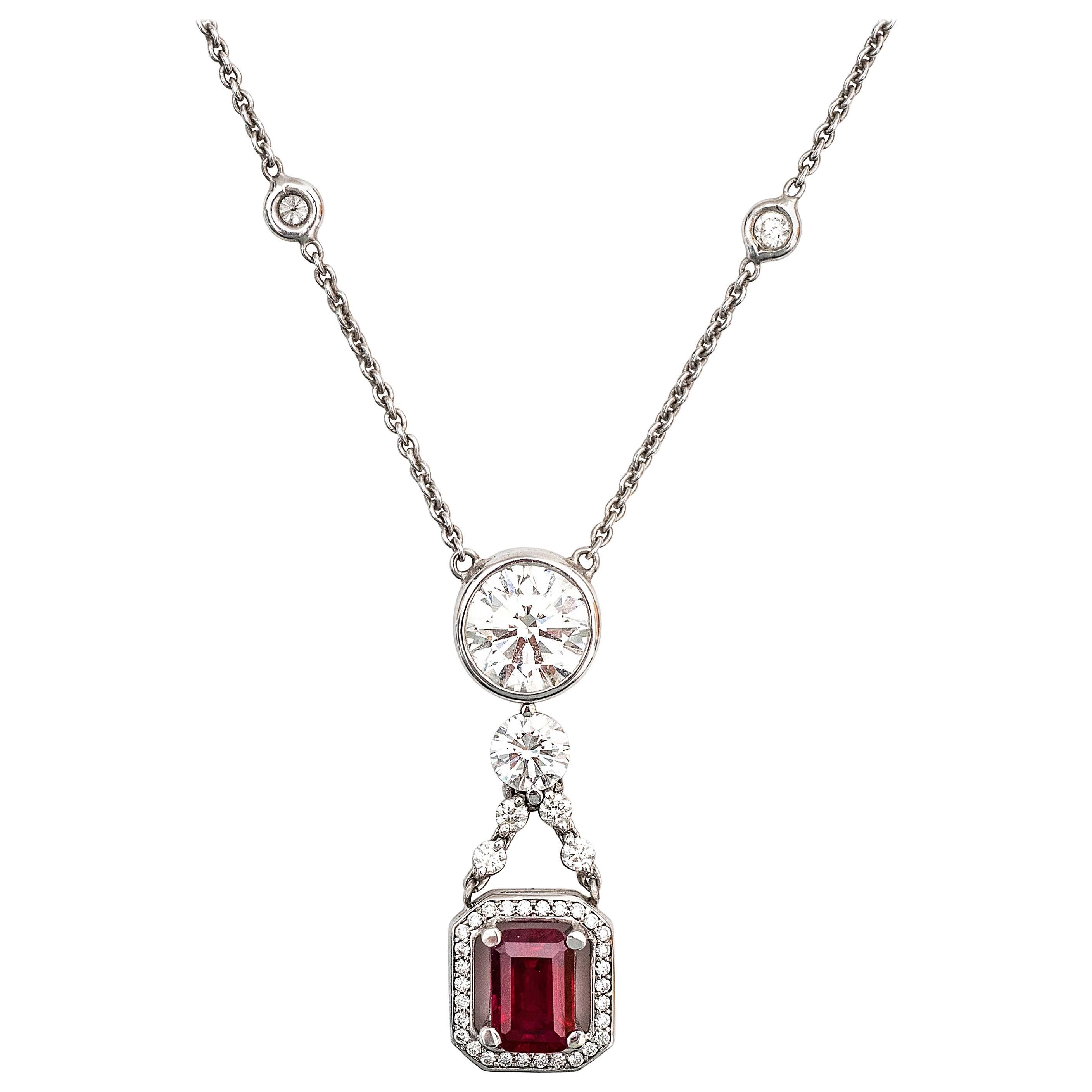 Roberto Coin 2.08 Carat Ruby and 3.69 Carats Diamond 18k White Gold Necklace