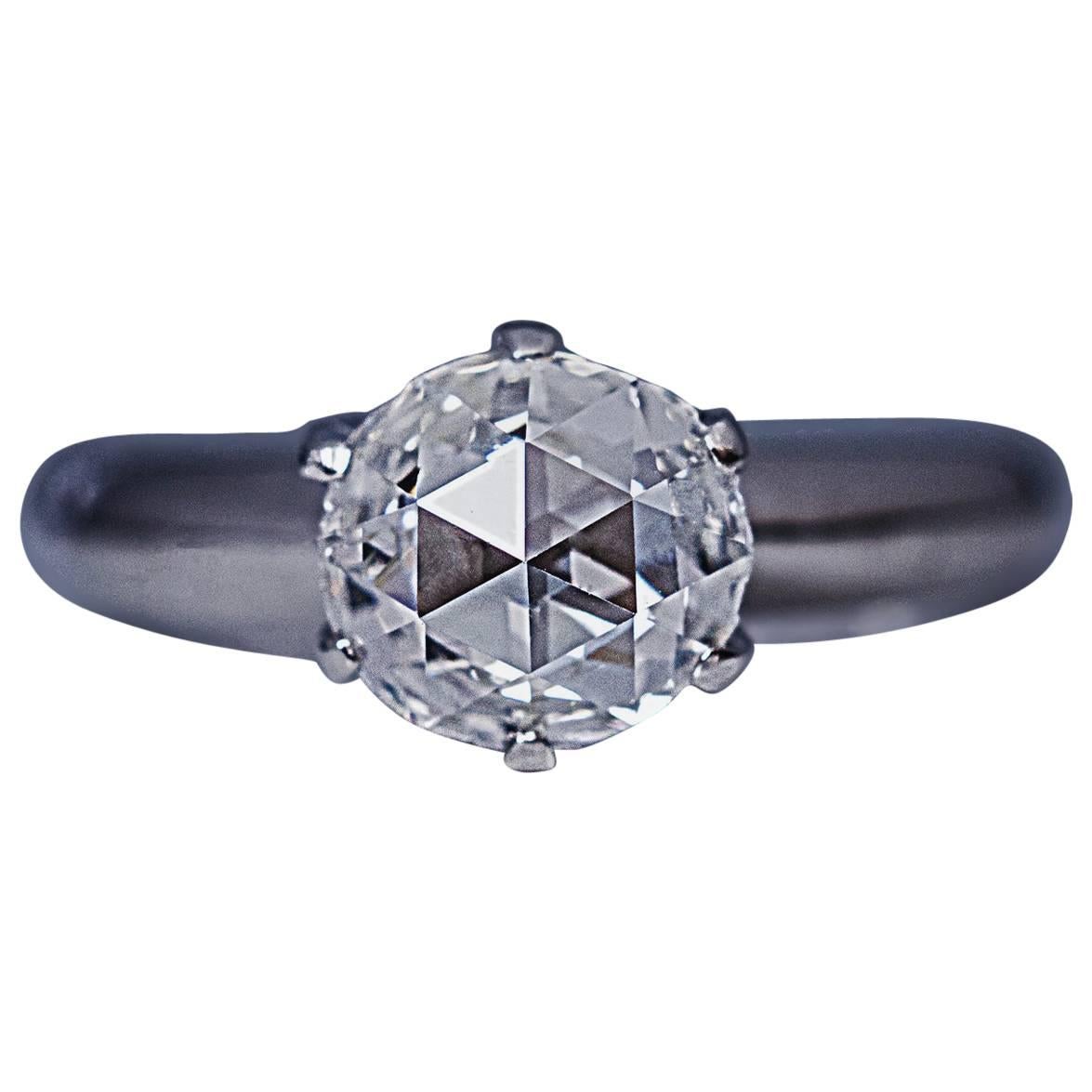 Rose Cut Diamond Platinum Engagement Ring