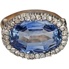 Antique 10 Carat Natural Ceylon Sapphire Diamond Gold Ring