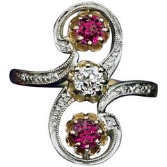 Anillo Antiguo Belle Époque Diamante Rubí Pergamino
