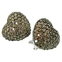 3 Carat Cognac Pave Diamond Heart Shaped Earrings 1