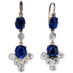 Antique Russian Sapphire and Diamond Dangle Earrings