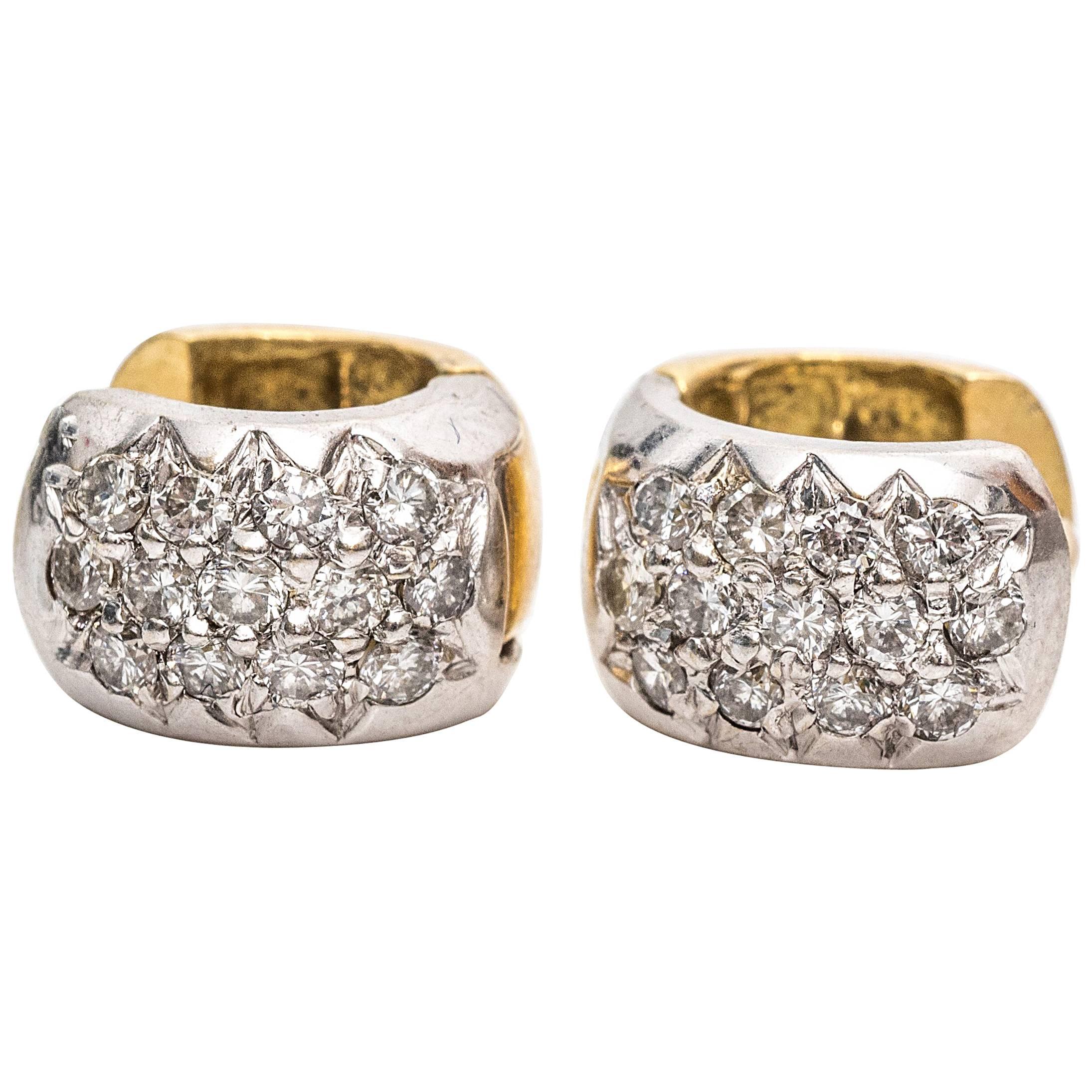 1960s Micropave Diamond Two Color Gold Earrings