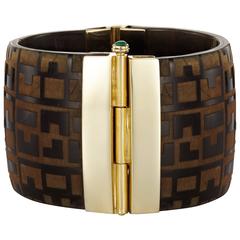Fouché Bespoke Horn Emerald Ruby Sapphire Engraved Cuff Bracelet 12