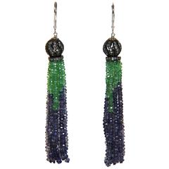 Marina J Emerald Iolite Diamond White Gold Tassel Earrings 6