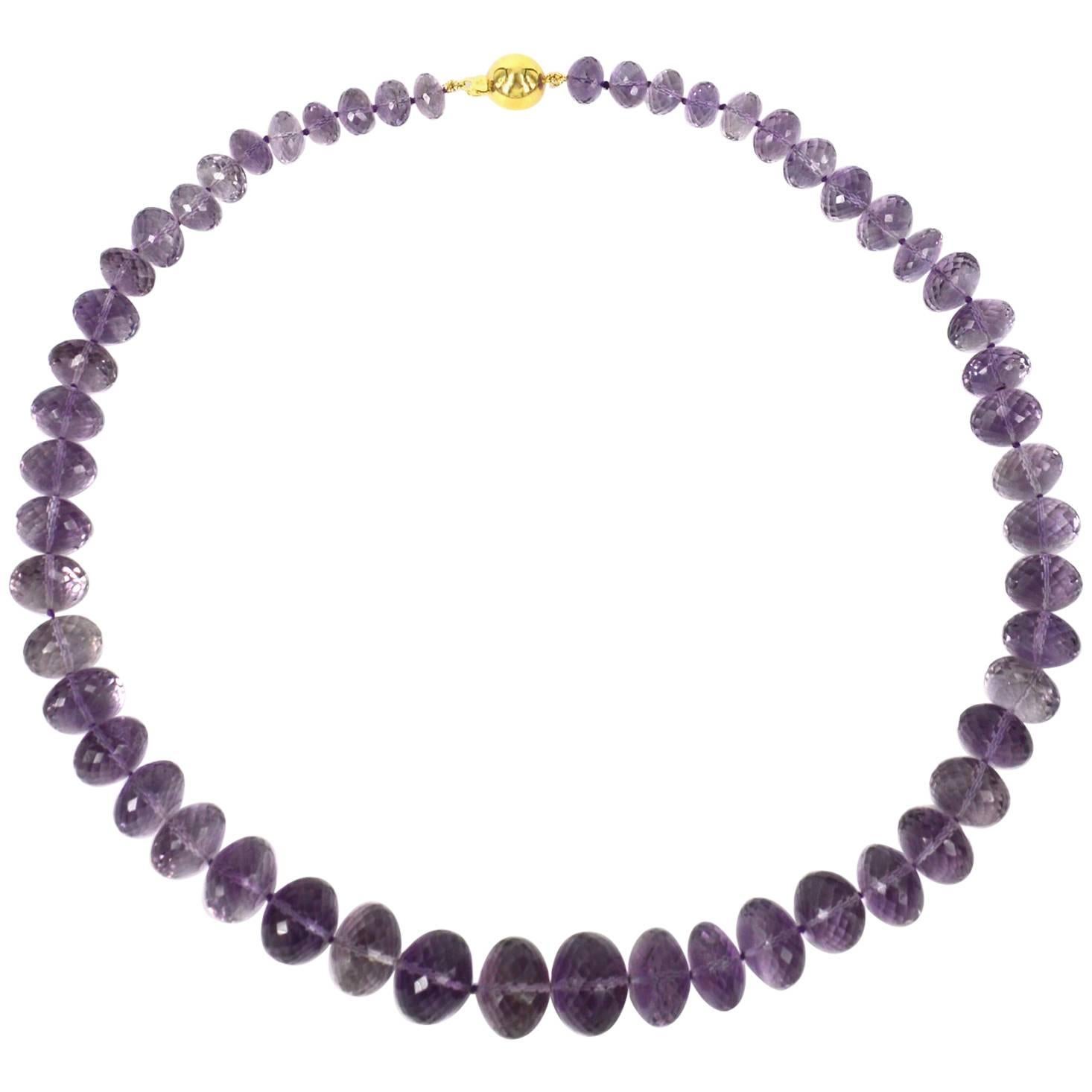 Large Faceted Pink Amethyst Faceted Roundel Gold Necklace For Sale