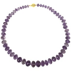 Large Faceted Pink Amethyst Faceted Roundel Gold Necklace