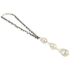 Decadent Jewels Iolite and Baroque Pearl Silver Pendant Necklace