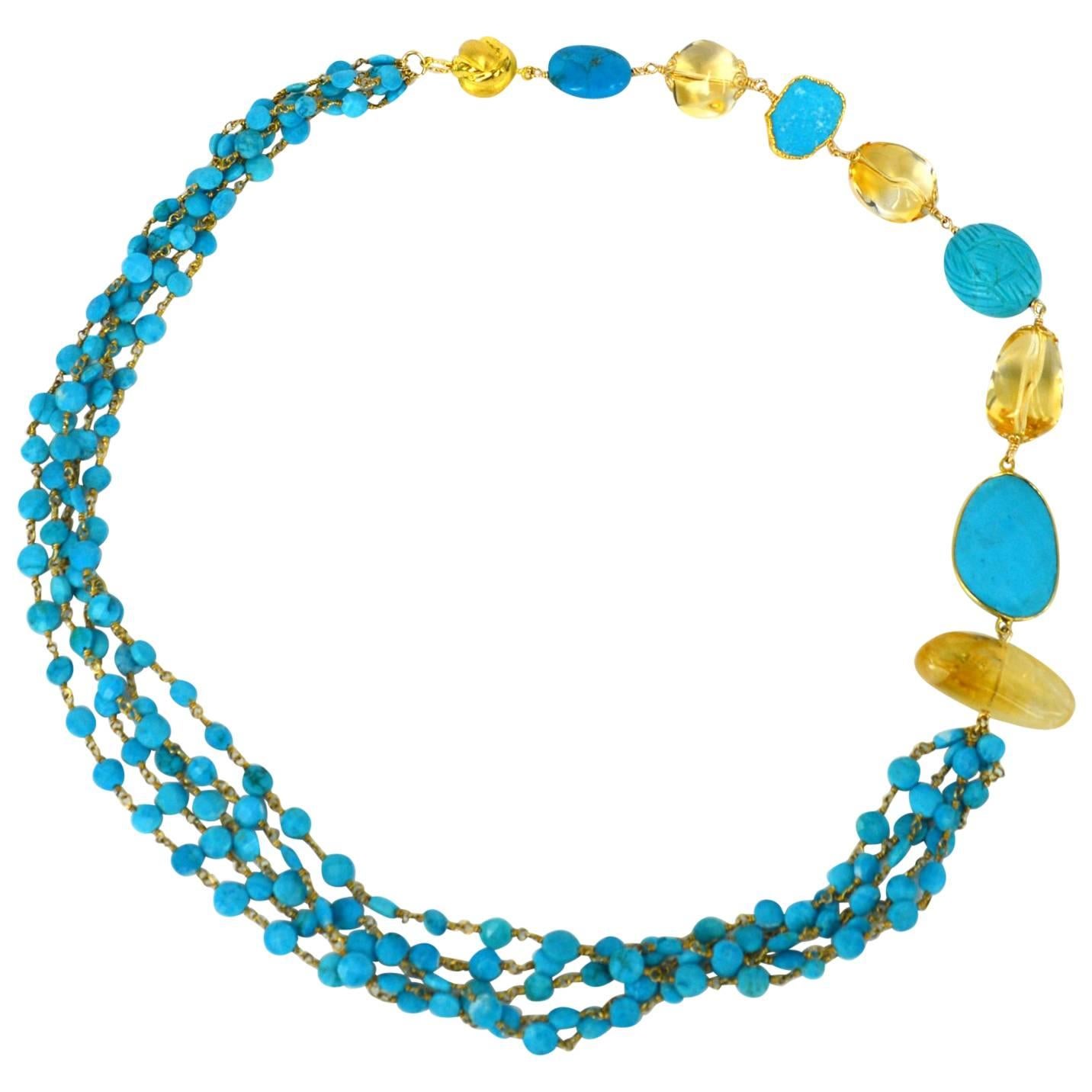 Versatile Turquoise Citrine Gold Necklace