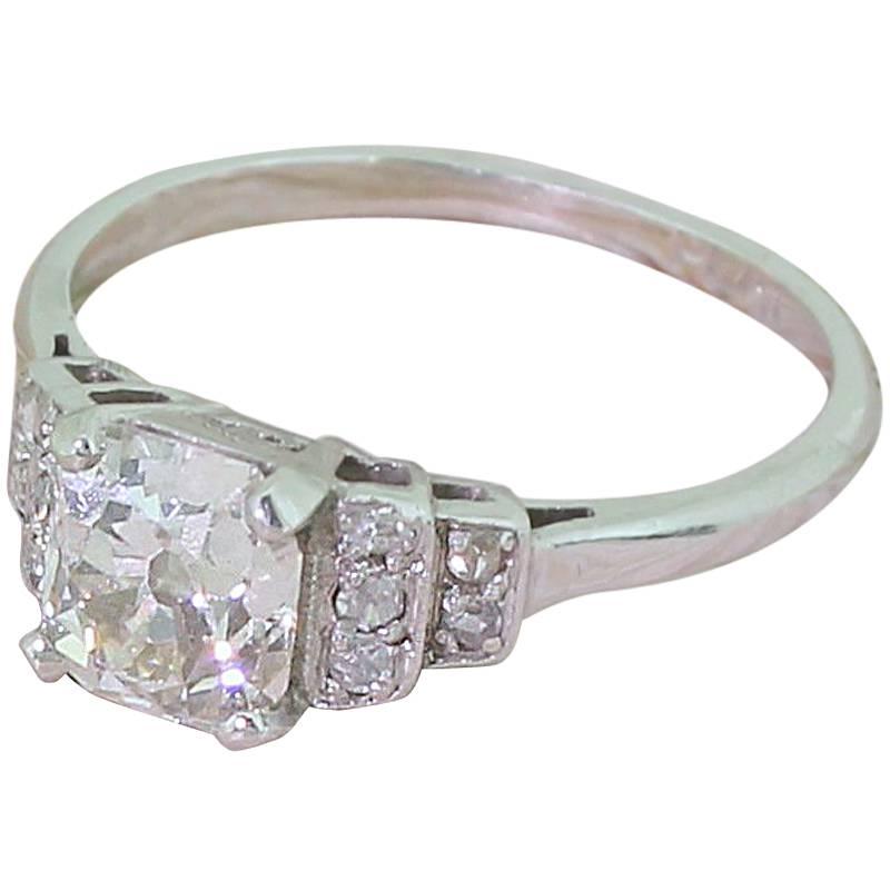 Art Deco 1.15 Carat Old Cushion Cut Diamond Platinum Engagement Ring