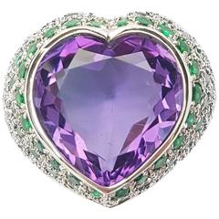Missiaglia Heart Amethyst and Emerald Ring