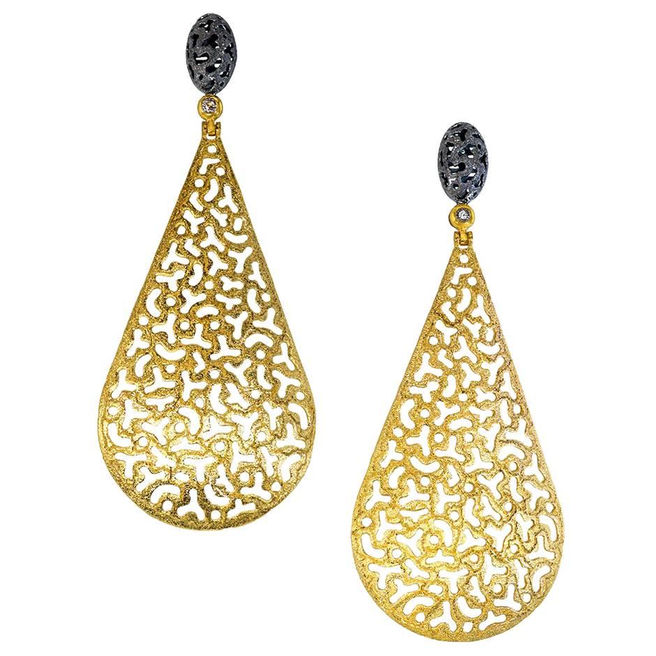 Alex Soldier Diamond Textured Gold Drop Dangle Earrings