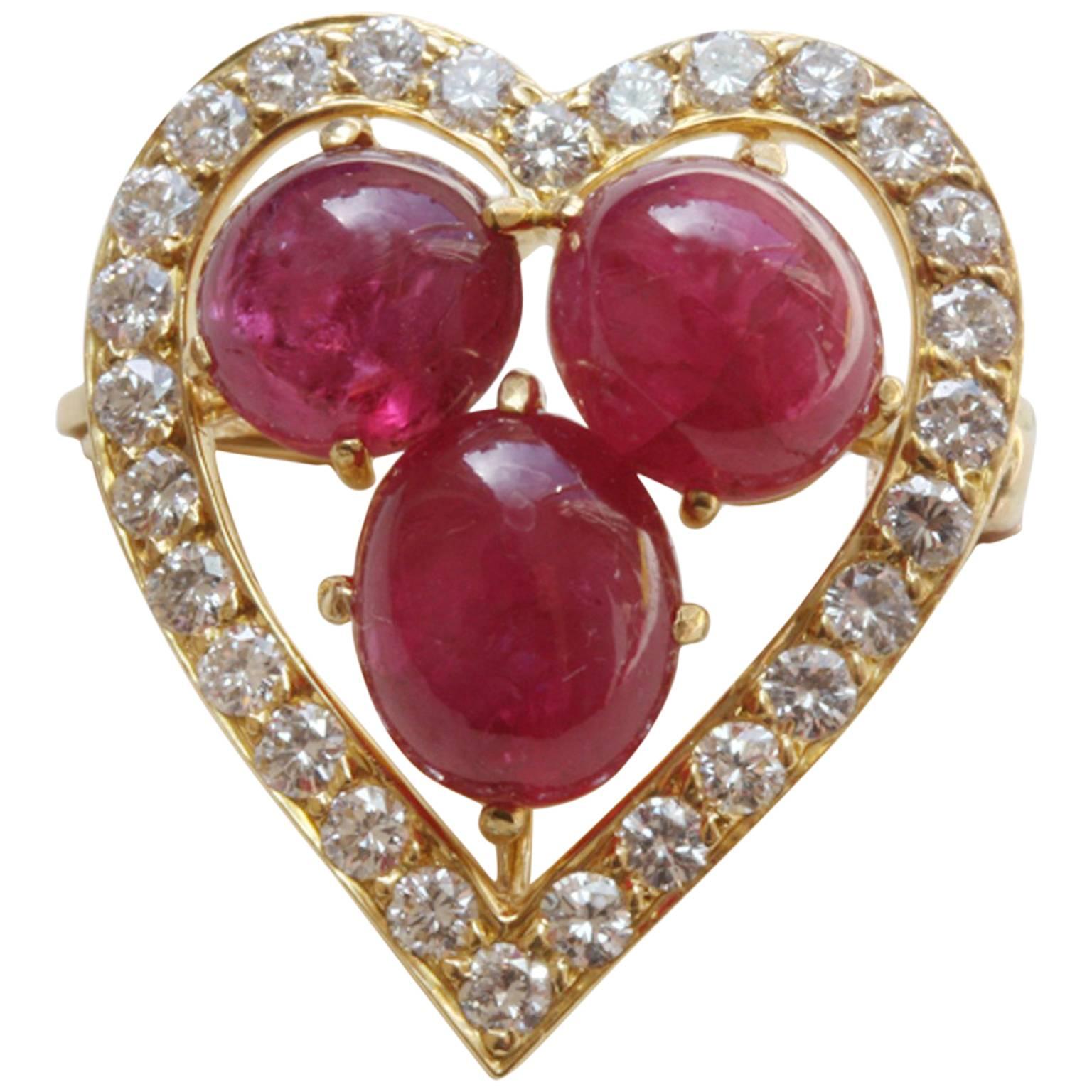 Ruby Diamond gold Heart Brooch