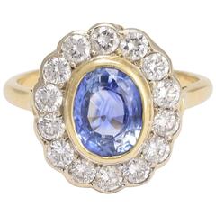 French 2.63 Carat Sapphire and Diamond Cluster Engagement Ring