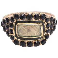 Antique Georgian Hair and Jet Mourning Ring for Jonathan Faddick