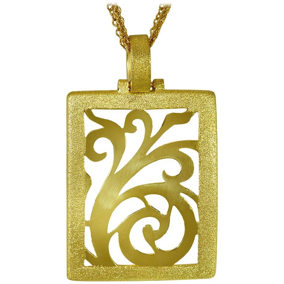 Alex Soldier Yellow Gold Contrast Texture Ornament Pendant One of a kind