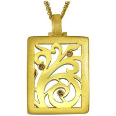 Champagne Diamonds Yellow Gold Contrast Texture Pendant One of a Kind Handmade 11