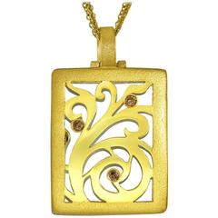 Alex Soldier Diamond Yellow Gold Contrast Texture Pendant One of a kind 