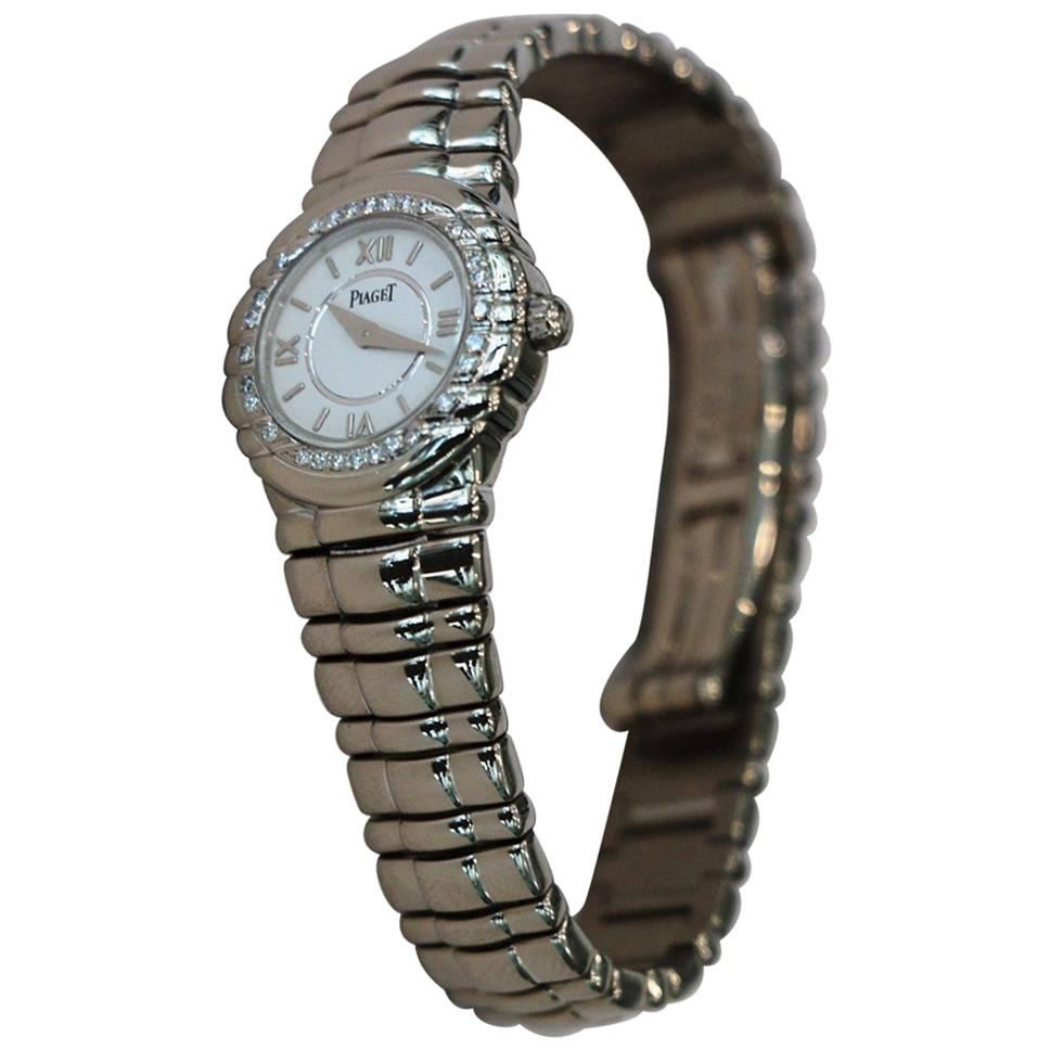 Piaget Ladies White Gold Diamond Bezel Tanagra Quartz Wristwatch For Sale