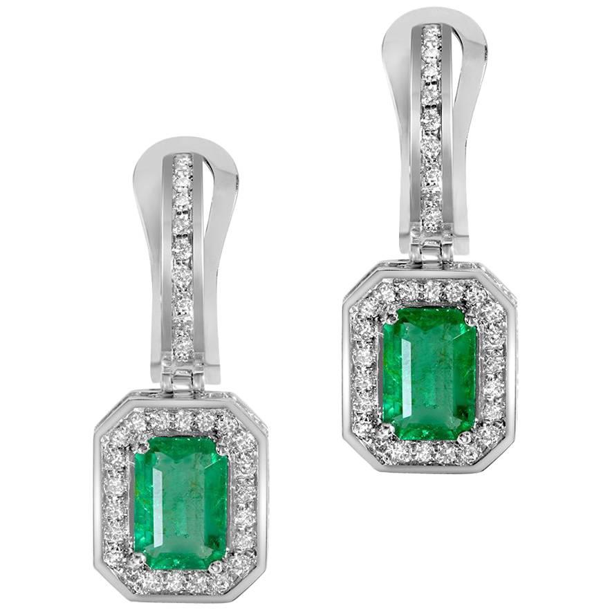 Emerald Diamond Gold Drop Dangle Earrings One of a Kind