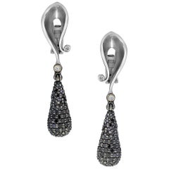 Alex Soldier Diamond White Gold Textured Drop Dangle Earrings Handmade in NYC 3