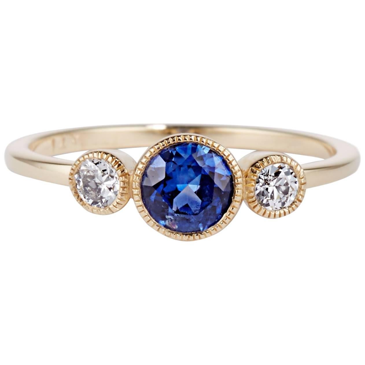 Cushla Whiting Sapphire and Diamonds set in gold 'Circles' Engagement Ring For Sale