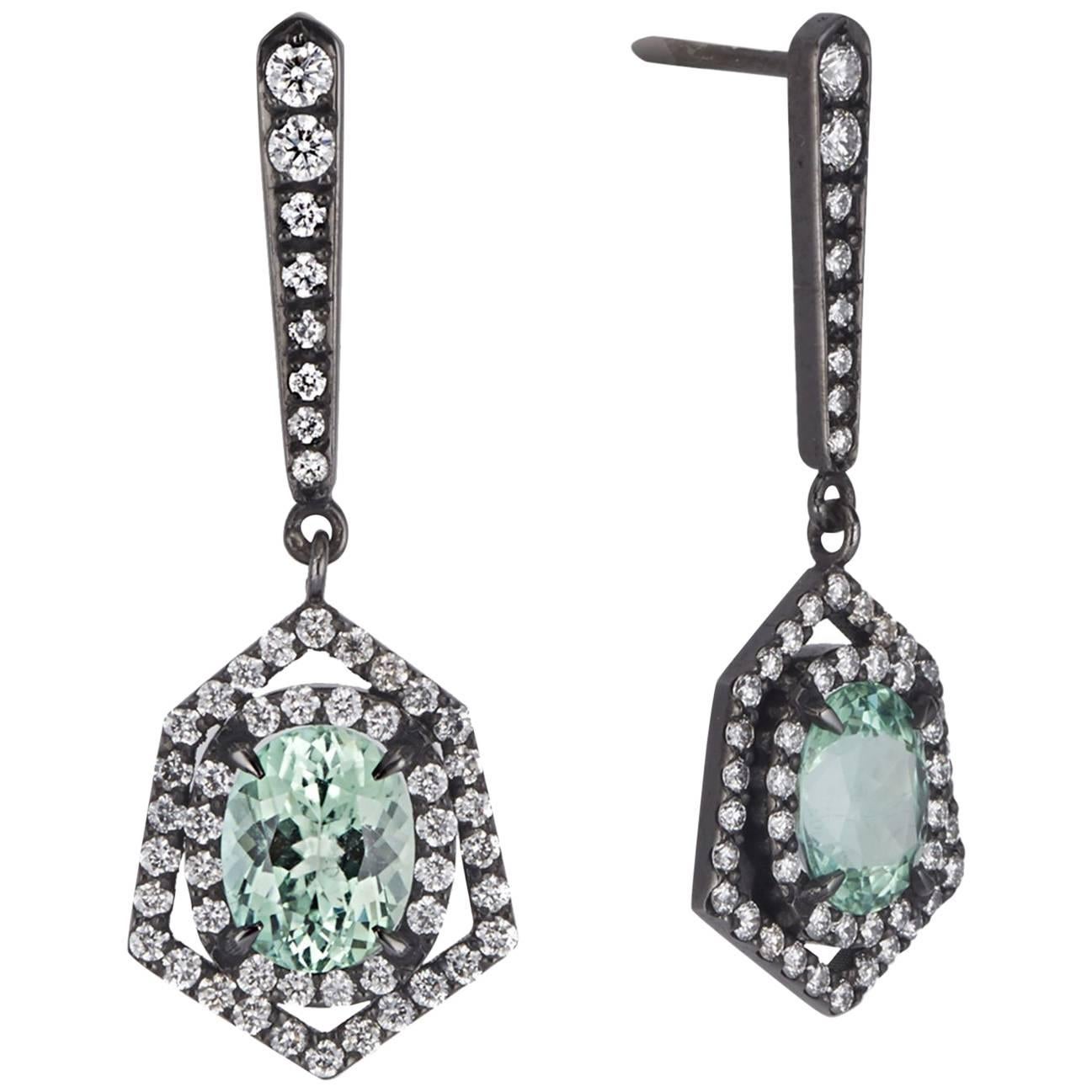 Cushla Whiting 'Constellation' Tourmaline White Diamond Drop Earrings For Sale