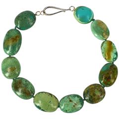 Large Green Natural Chinese Turquoise Nugget Silver Necklace