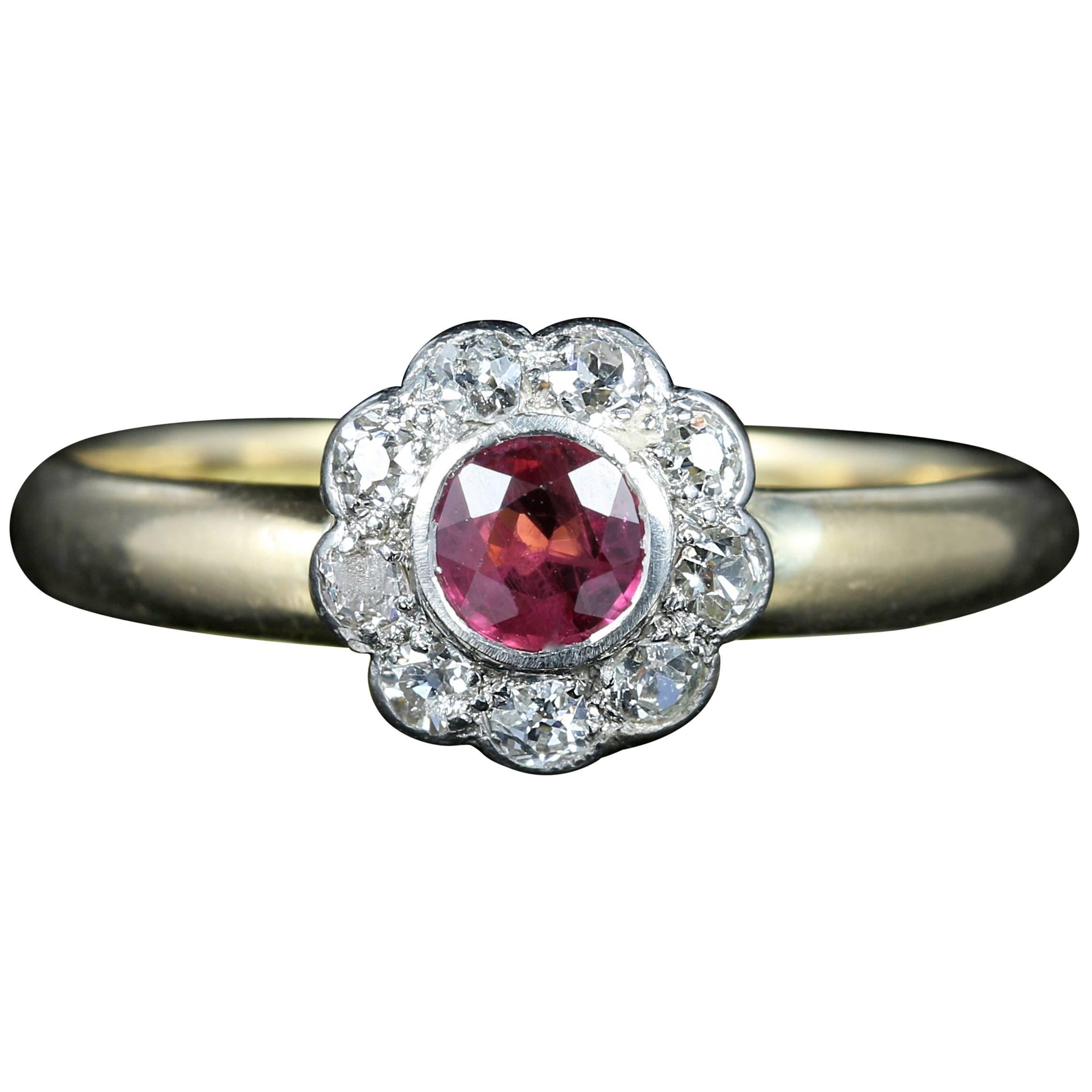 Antique Ruby Diamond 18 Carat Gold Dated Chester, 1903 Engagement Ring