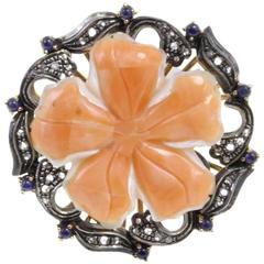 Luise Coral Mother-of-Pearl Sapphire Diamond Gold Cocktail Ring 6