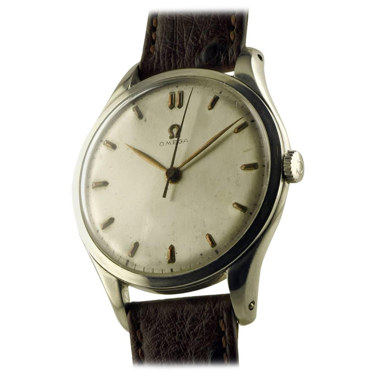 Oversized Omega Wristwatch from 1948 in Stainless Steel For Sale