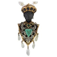  Sapphire Ruby Emerald Diamond  Moretti Pendant and Beaded Gold Necklace
