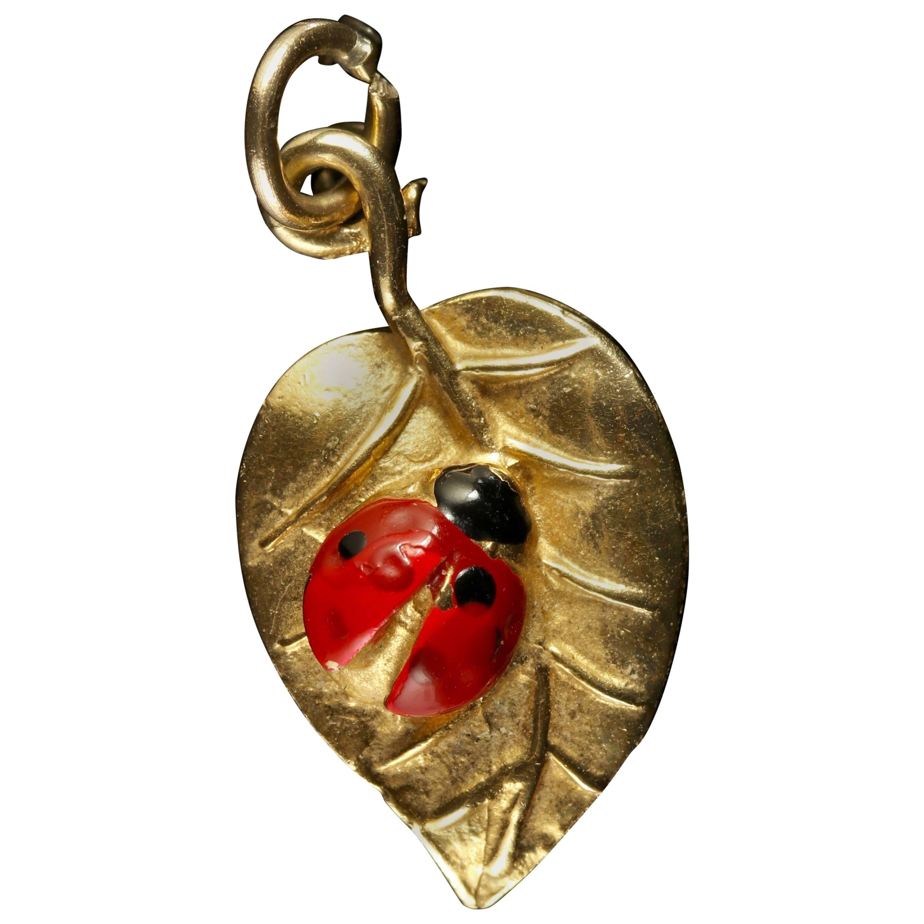 Antique Victorian Lady Bird Gold Leaf Pendant