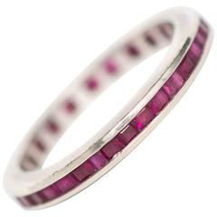 1930s Art Deco White Gold 1.00 Carats Natural Rubies Eternity Band Ring