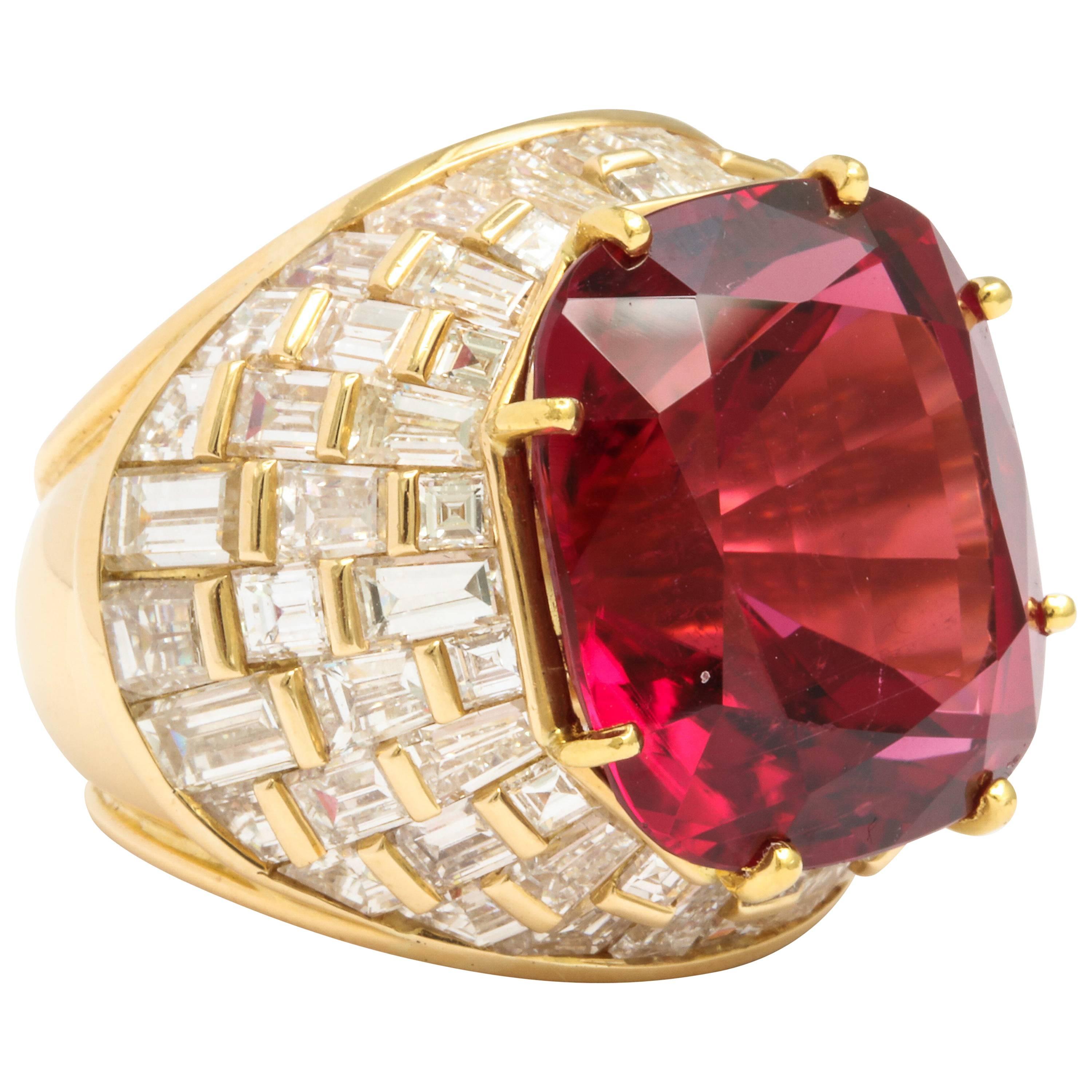 Oscar Heyman Gem Rubellite Tourmaline Diamond Gold Ring