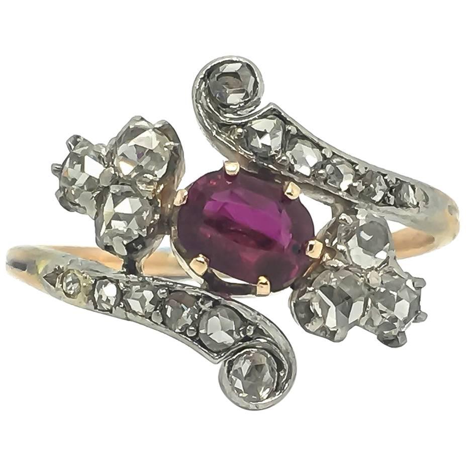 Edwardian Ruby and Rose Cut Diamond Ring For Sale