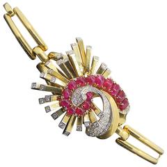 Trabert & Hoeffer Mauboussin Retro Diamond Ruby Gold Bracelet 7