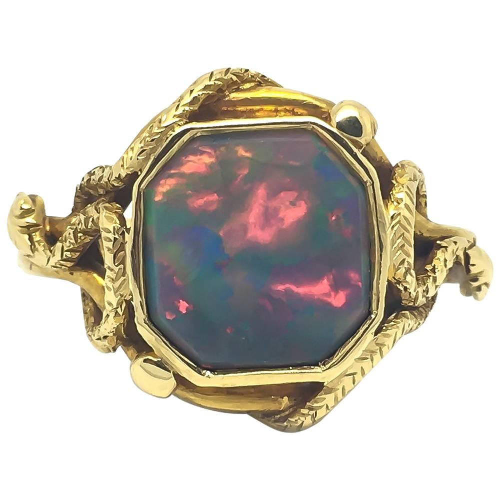 Striking Victorian Opal and Gold Snake Ring