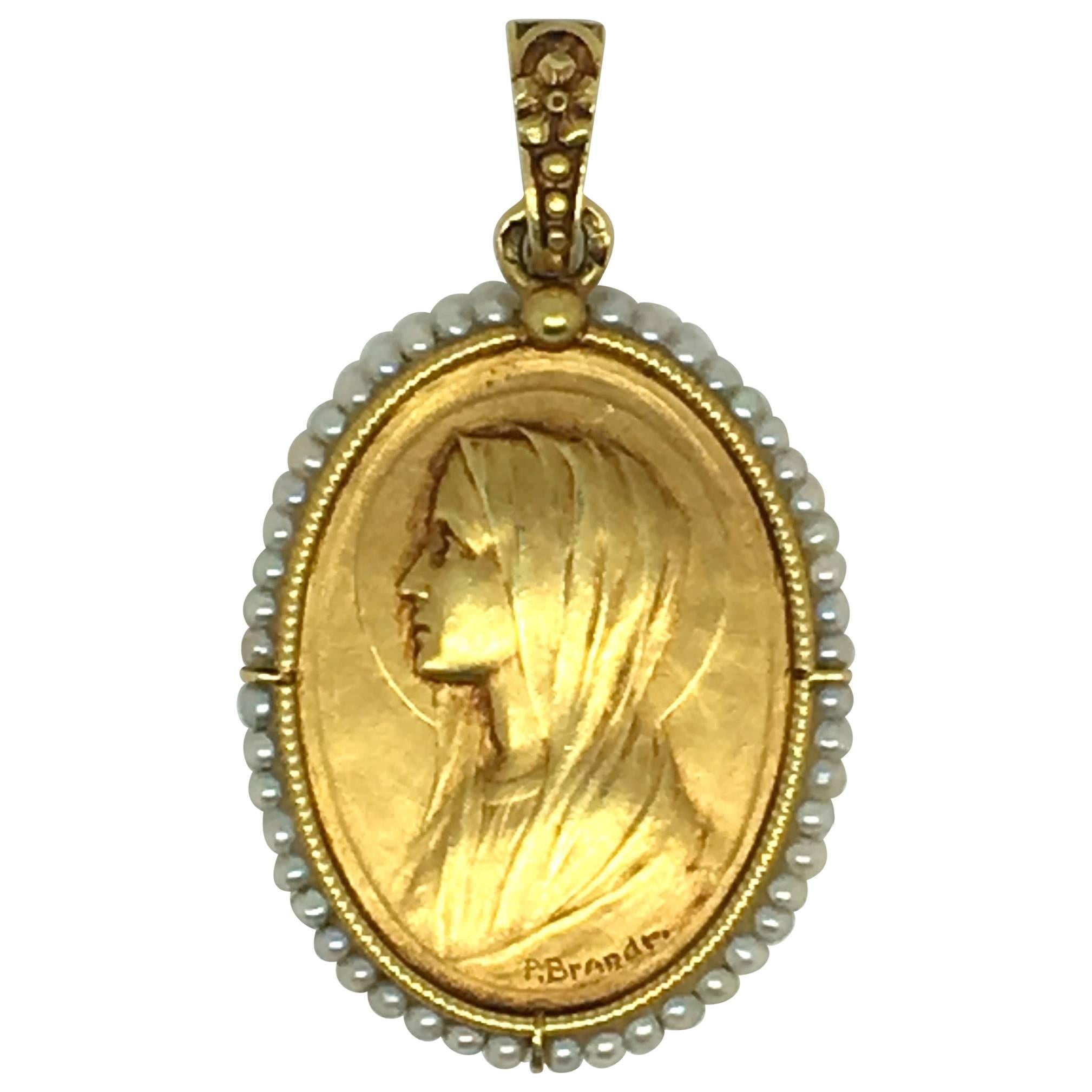Paul Emile Brandt Gold Pendant Necklace Depicting Mary For Sale