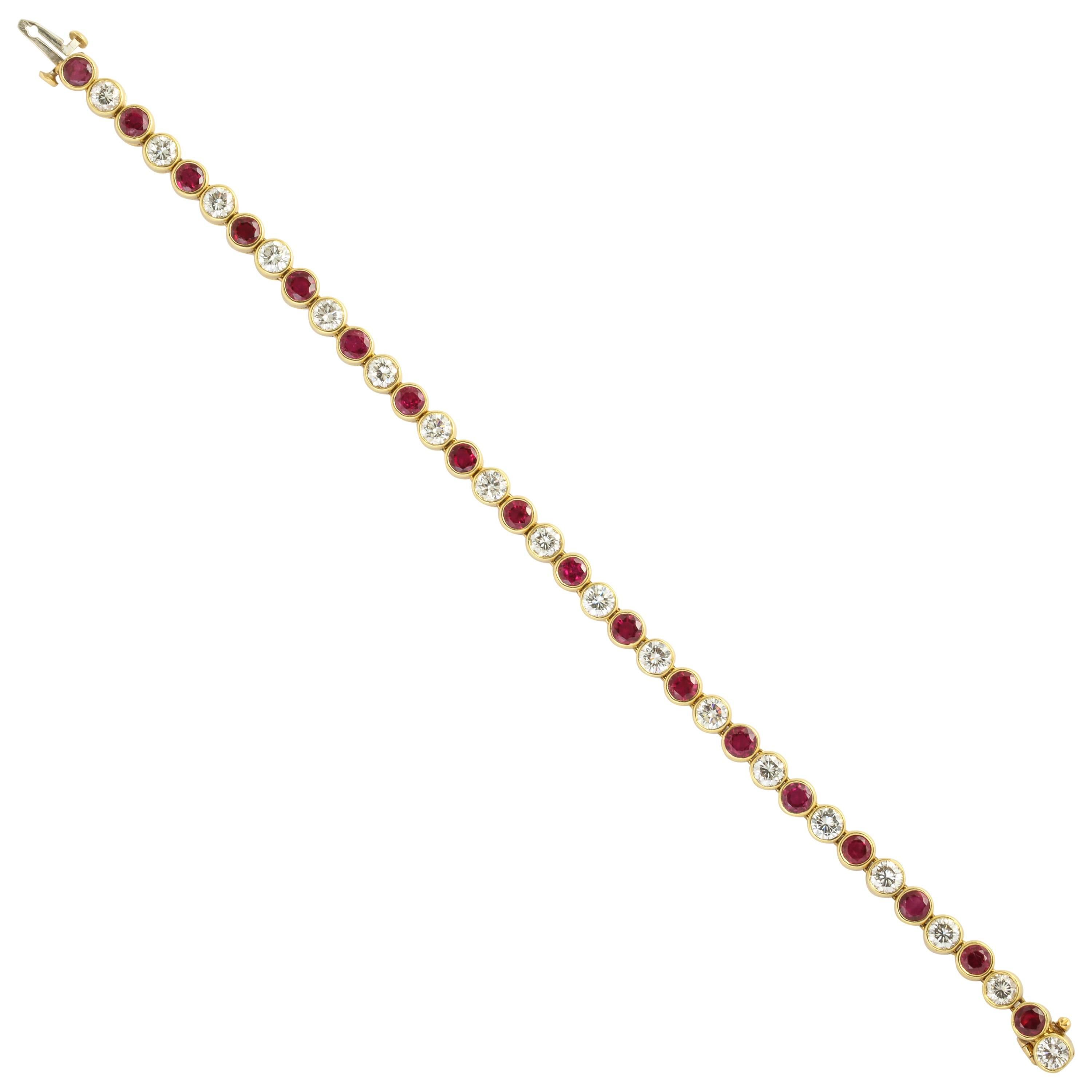 Harry Winston Diamond Ruby Gold Tennis Bracelet