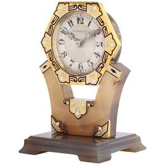 Tiffany & Co. Art Deco Carved Hardstone Blue and White Enamel Diamond Clock 6