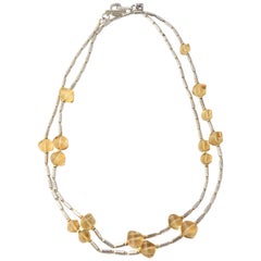 David Yurman Gold Bead and Sterling Cable Citrine Station Necklace