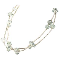 David Yurman Sterling Cable Gold Bead Prasiolite Station Necklace 8