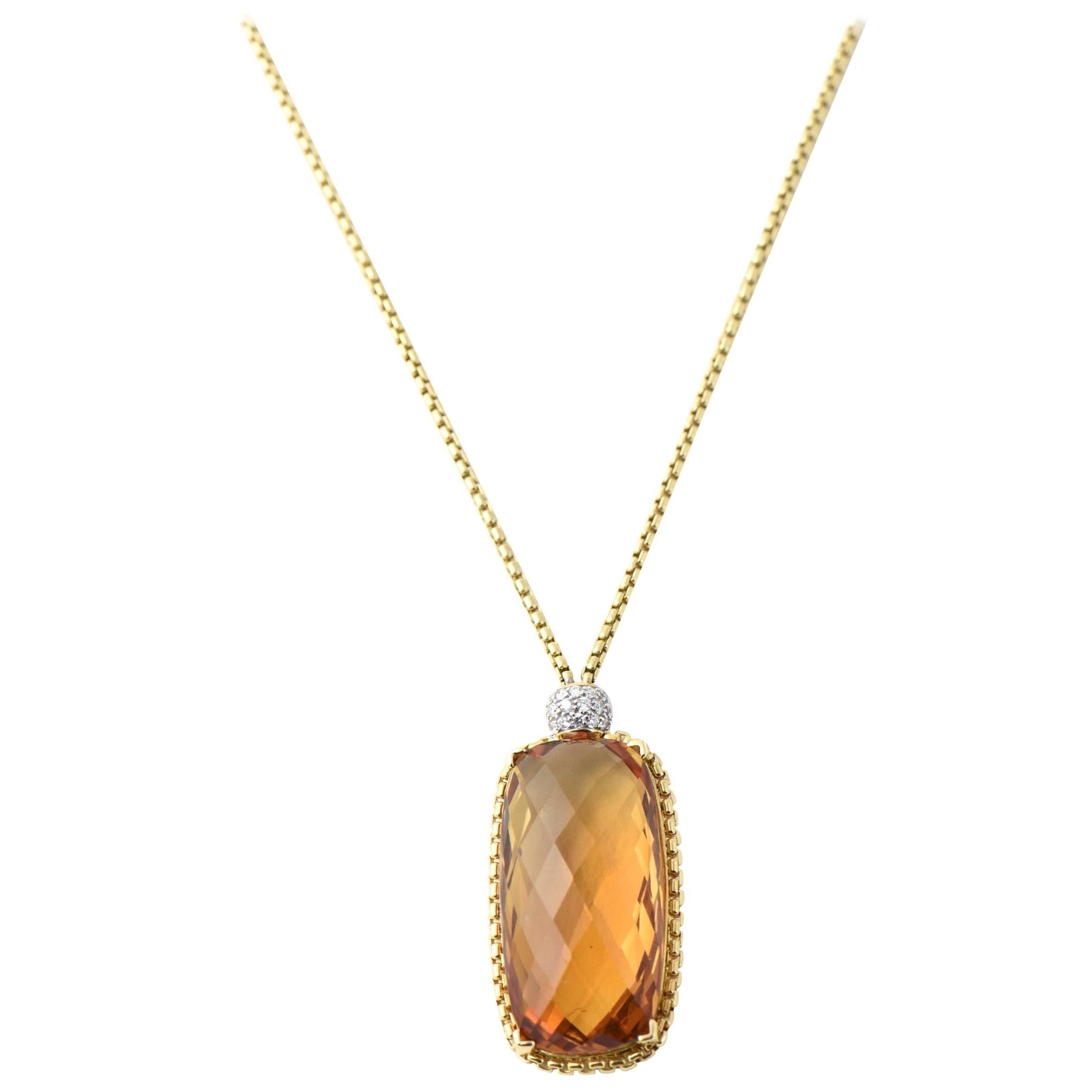 David Yurman Citrine Diamond Pendant Gold Necklace